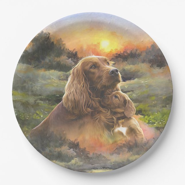 Irish setter with puppy paper plate (Front)