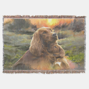 Irish setter with puppy throw blanket