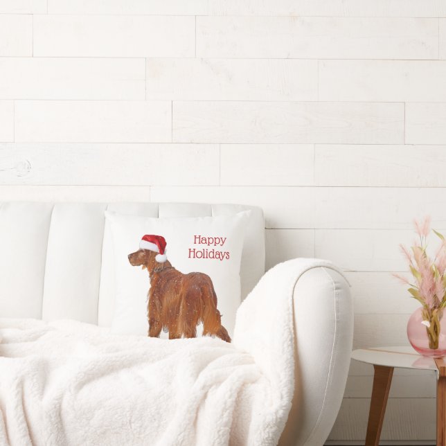 Irish Setter With Santa Claus Hat Cushion (Couch)
