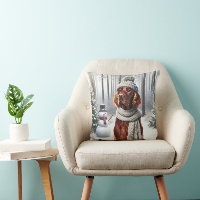 Irish Setter With Snowman Cushion (Chair)
