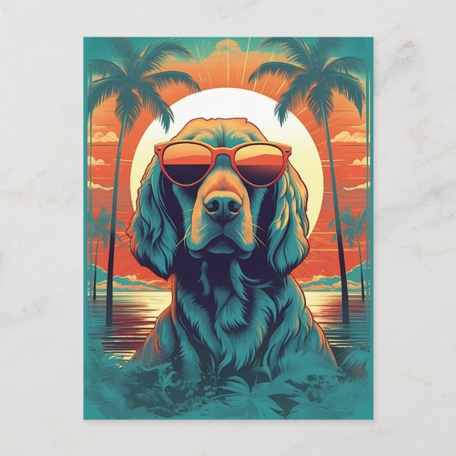 Irish Setter with sunglasses at the beach Postcard (Front)