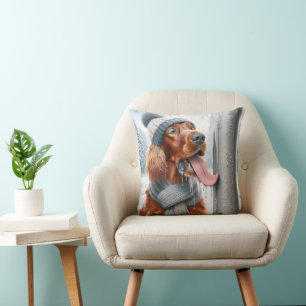 Irish Setter With Tongue On Frozen Pole Cushion