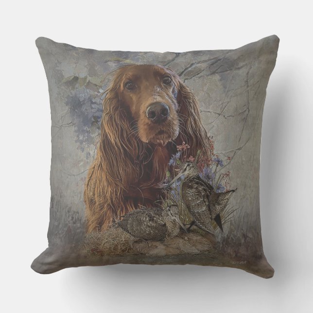Irish setter with woodcock          cushion (Front)