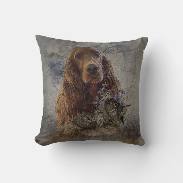 Irish setter with woodcock          cushion (Front)