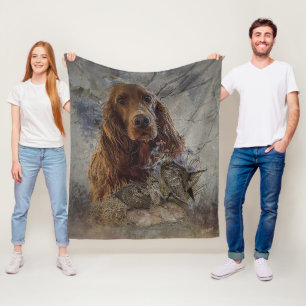 Irish setter with woodcock          fleece blanket