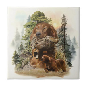 Irish Setter , Woodcock hunting, Art Ceramic Tile
