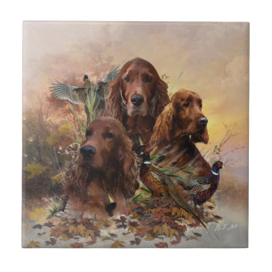  Irish Setters with Pheasants - Passion Hunt Ceramic Tile