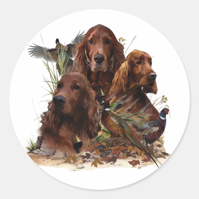  Irish Setters with Pheasants - Passion Hunt Classic Round Sticker (Front)
