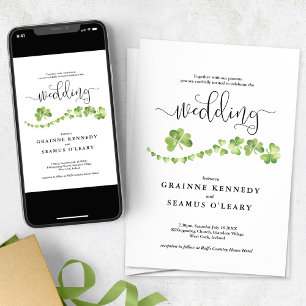 Irish Shamrock All In One Green Wedding Invitation