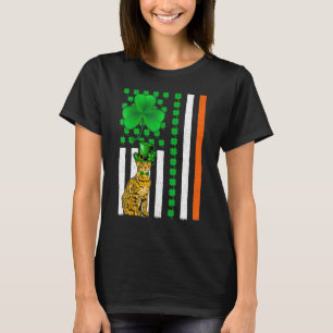 Irish Shamrock American Flag Bengal Cat St Patrick T-Shirt