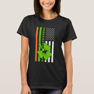 Irish Shamrock American Flag Girl Horse Riding Pat T-Shirt