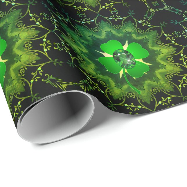 Irish Shamrock and Emerald Wrapping Paper (Roll Corner)