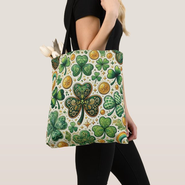 Irish Shamrock and Gold St. Patrick's Day Tote Bag (Close Up)