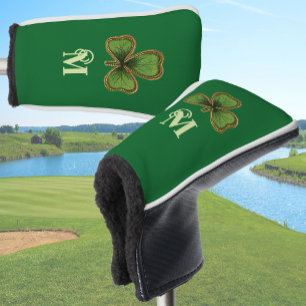 Irish Shamrock and Green St Patrick's Day Monogram Golf Head Cover