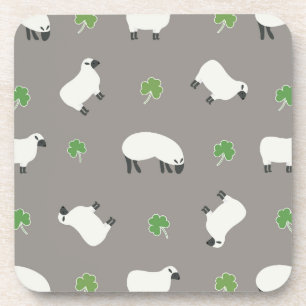 Irish Shamrock and Sheep Pattern Coaster