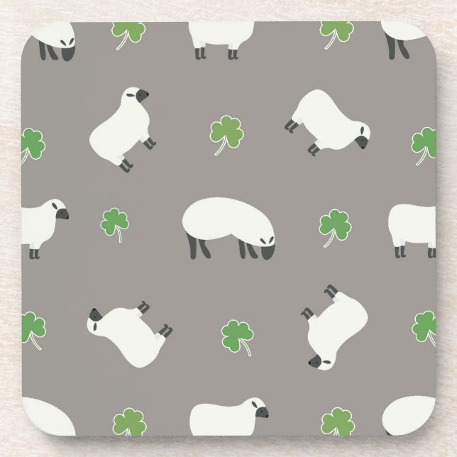 Irish Shamrock and Sheep Pattern Coaster (Front)