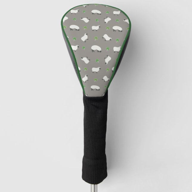 Irish Shamrock and Sheep Pattern Golf Head Cover (Front)