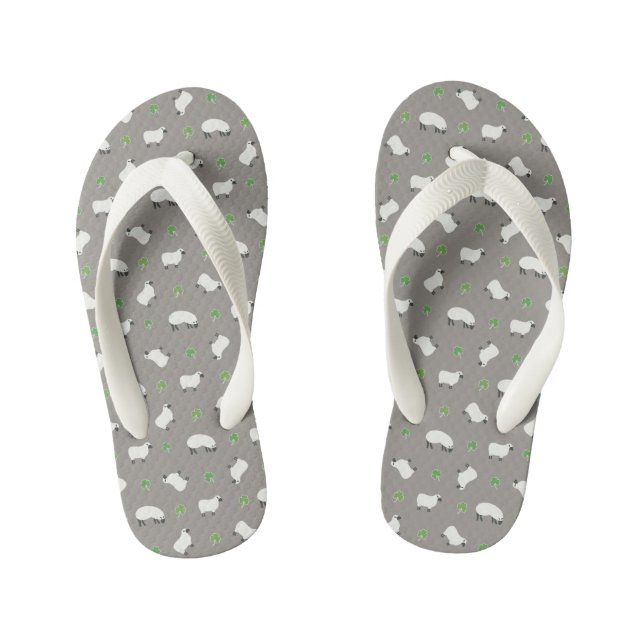 Irish Shamrock and Sheep Pattern Kid's Thongs (Footbed)