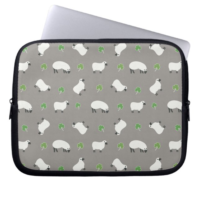 Irish Shamrock and Sheep Pattern Laptop Sleeve (Front)