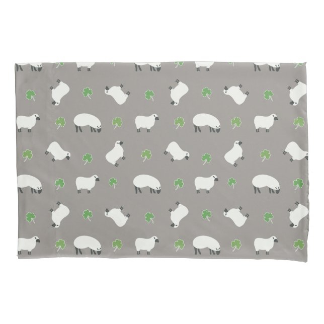 Irish Shamrock and Sheep Pattern Pillowcase (Front-Left)
