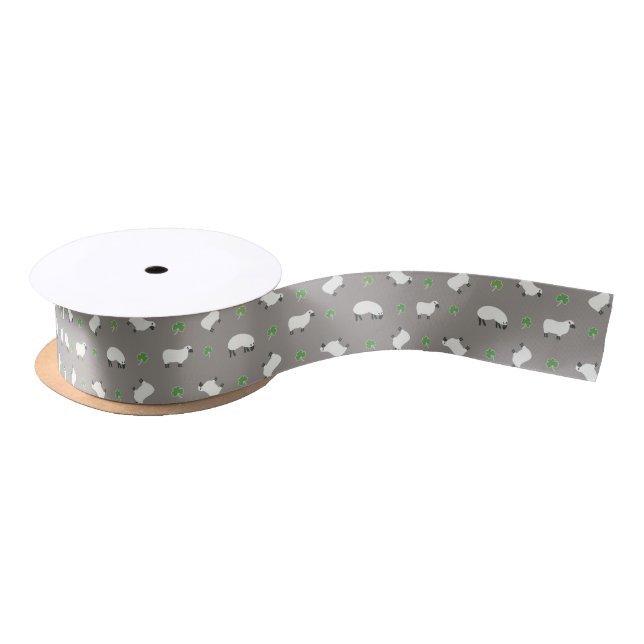 Irish Shamrock and Sheep Pattern Satin Ribbon (Spool)