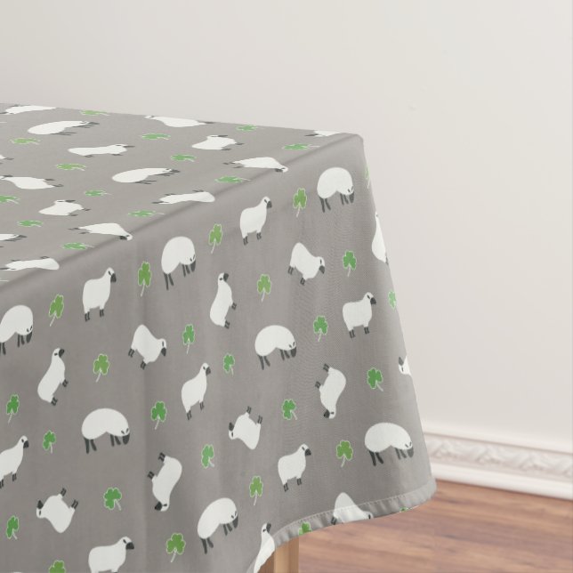 Irish Shamrock and Sheep Pattern Tablecloth (In Situ)