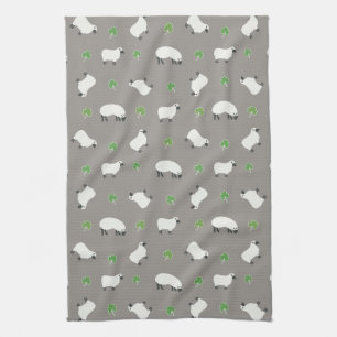 Irish Shamrock and Sheep Pattern Tea Towel