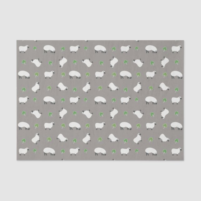 Irish Shamrock and Sheep Pattern Tissue Paper (Front)