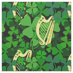 Irish shamrock, black, Irish harp fabric print 6L