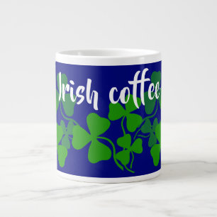 Irish shamrock, blue, clover, Irish coffee Large Coffee Mug