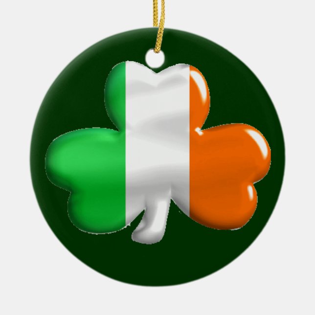 Irish Shamrock Clover Flag Ceramic Tree Decoration (Front)