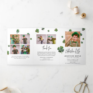 Irish Shamrock Clover Funeral Memorial Program Tri-Fold Invitation