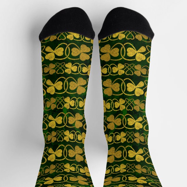 Irish Shamrock -Clover Gold and Green pattern Sock (Top)
