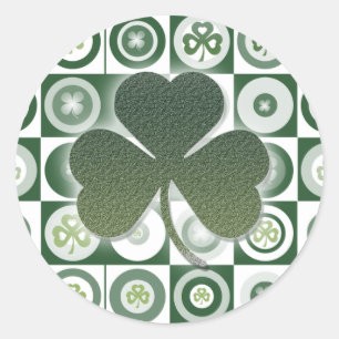 Irish shamrock clover pattern green white classic round sticker