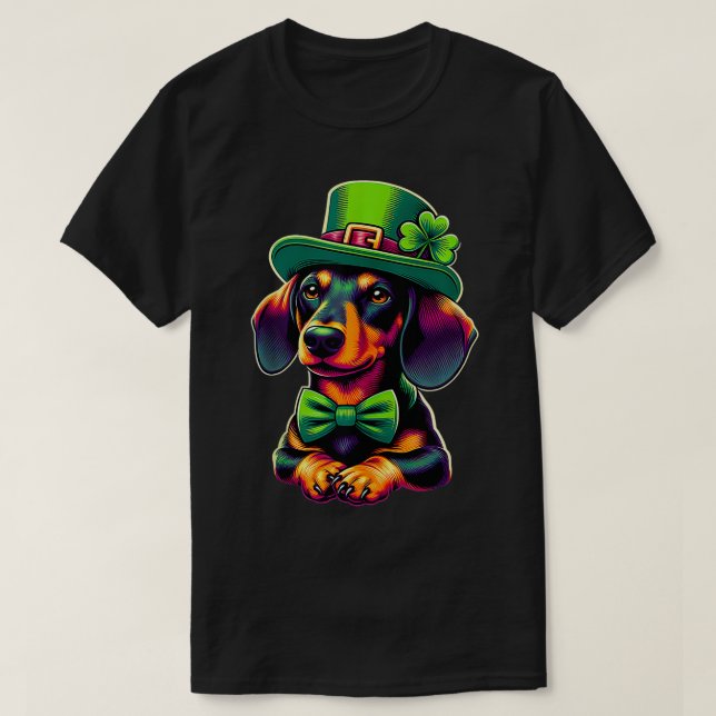Irish Shamrock Dachshund Dog Hat St Patricks Day  T-Shirt (Design Front)
