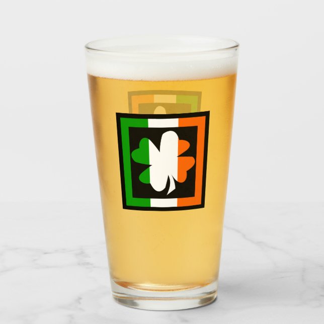 Irish Shamrock Flag Stripe Glass (Front Filled)