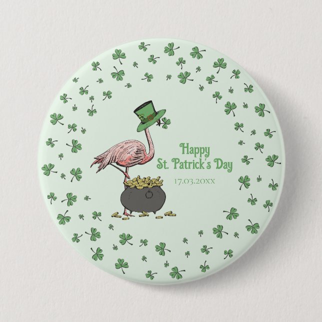 Irish Shamrock Flamingo St. Patrick’s Day Party Bu 7.5 Cm Round Badge (Front)