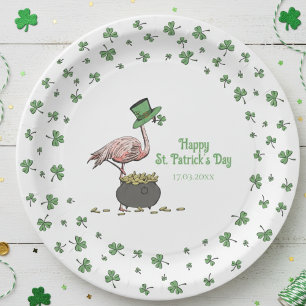 Irish Shamrock Flamingo St. Patrick’s Day Party Paper Plate