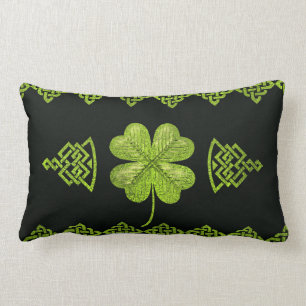 Irish Shamrock Four-leaf clover with celtic decor Lumbar Cushion