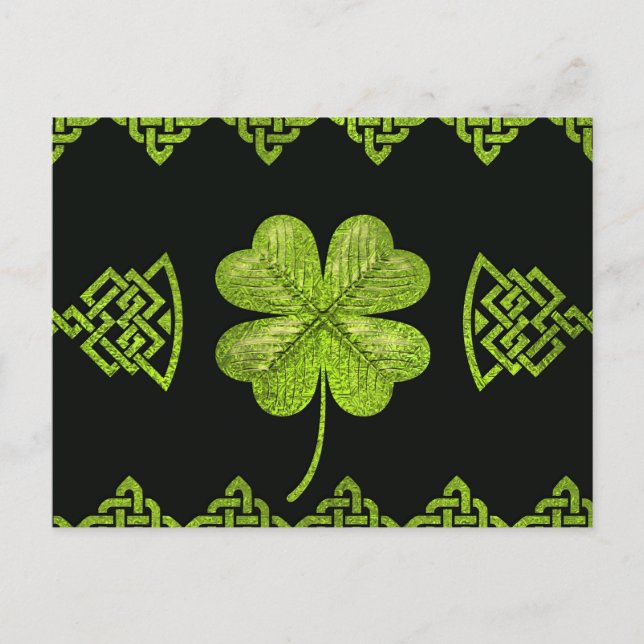 Irish Shamrock Four-leaf clover with celtic decor Postcard (Front)