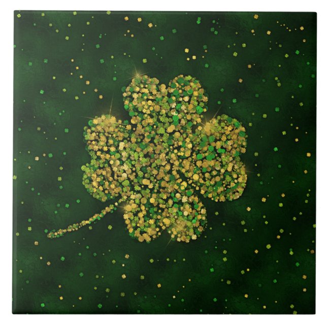 Irish Shamrock Four-leaf Lucky Clover Ceramic Tile (Front)