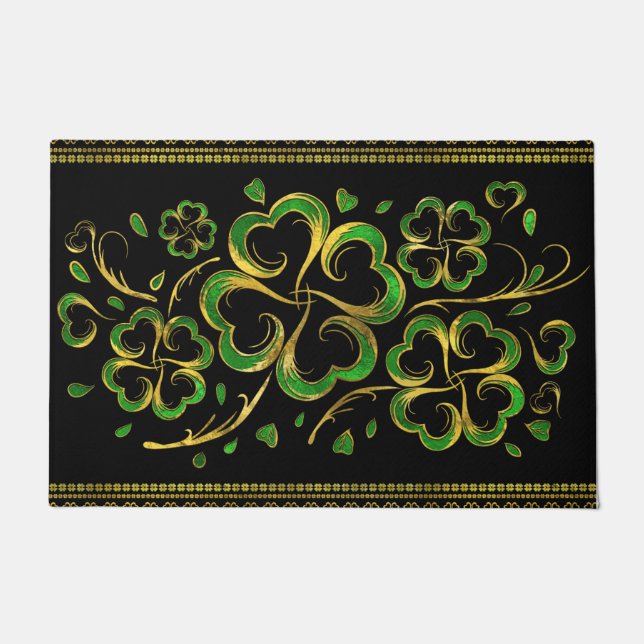 Irish Shamrock Four-leaf Lucky Clover Doormat (Front)