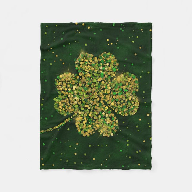 Irish Shamrock Four-leaf Lucky Clover Fleece Blanket (Front)