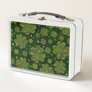 Irish Shamrock Four-leaf Lucky Clover Pattern Metal Lunch Box