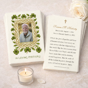 Irish Shamrock Gold Funeral Memorial Prayer Card
