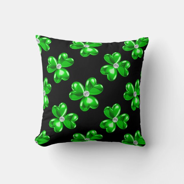 Irish Shamrock green clover Cushion (Front)