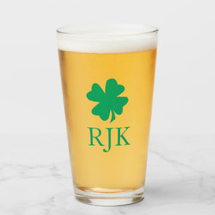 Irish Shamrock Green Clover Monogram Initial Name Glass