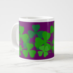 Irish shamrock, green clover plum purple 2 large coffee mug