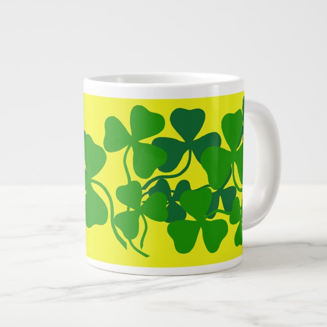 Irish shamrock, green clover/yellow coffee cup/mug large coffee mug (Front Right)