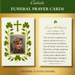 Irish Shamrock Green Funeral Memorial Prayer Card
